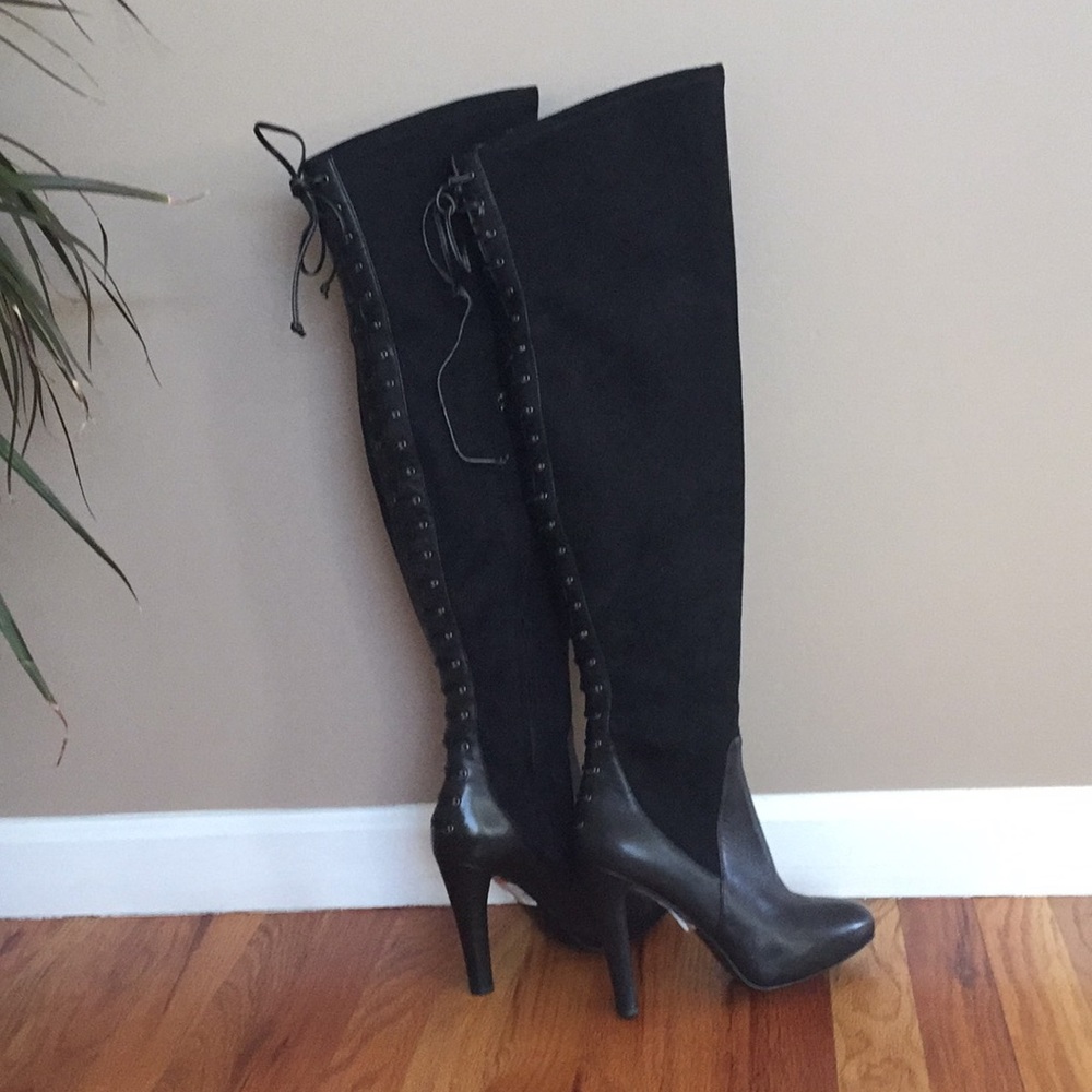 Over the knee leather and suede boots